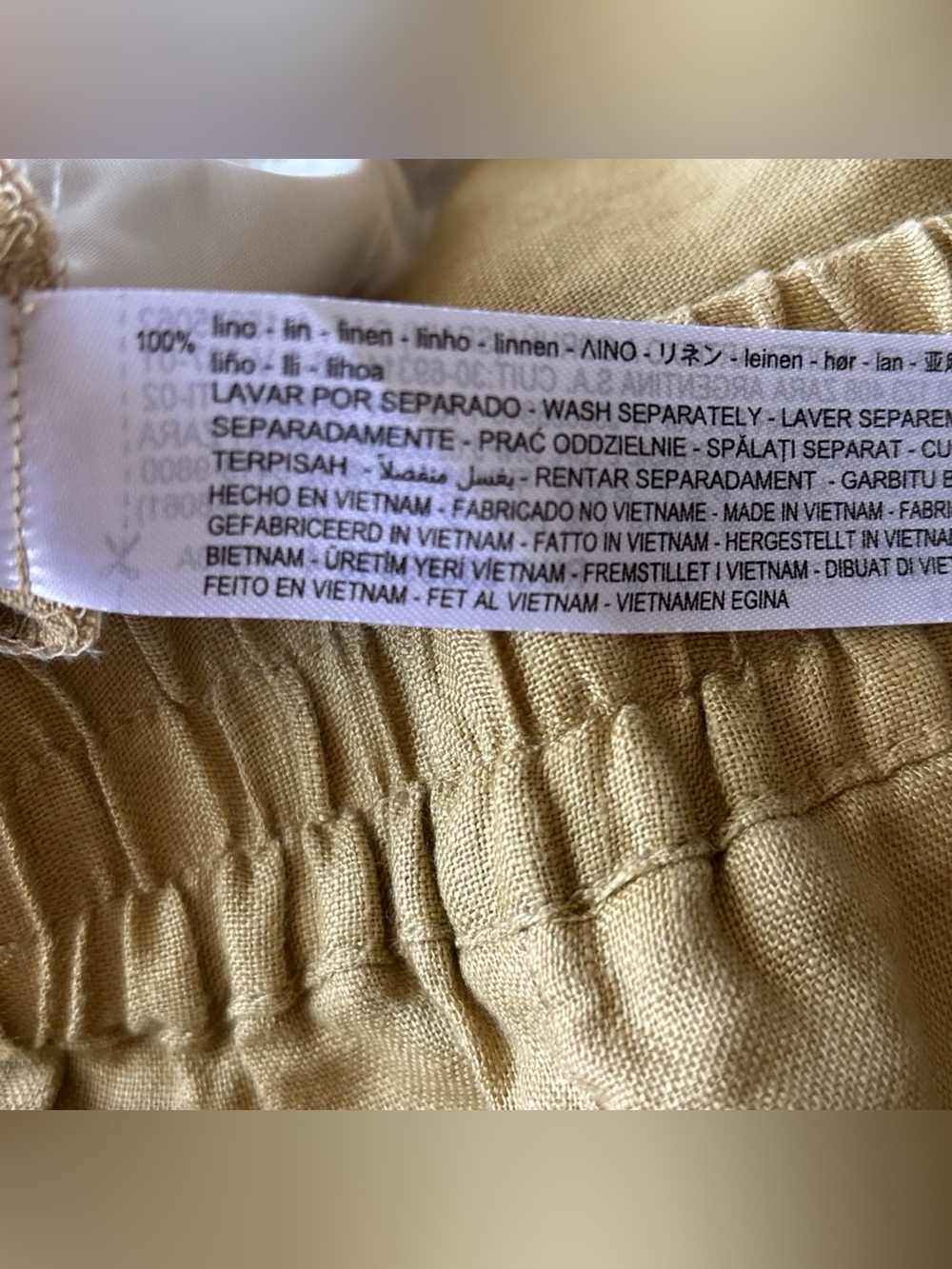 Zara 100% Linen Pull-On Pants Size M Camel Tan Pockets - Picture 6 of 8